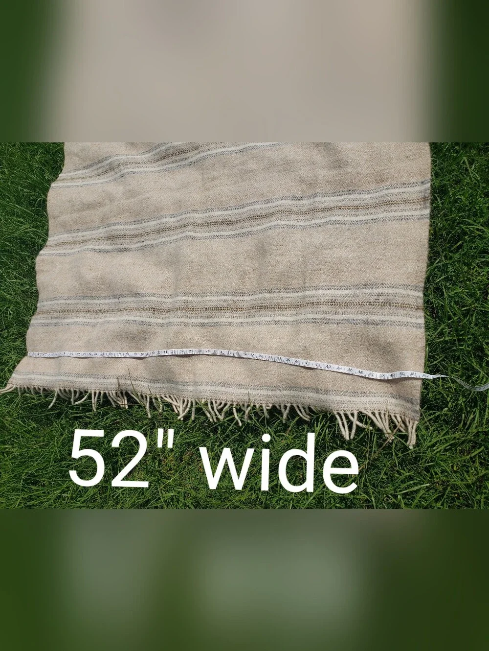 Vintage Handwoven Striped Wool Throw Blanket - Neutral Cream Beige